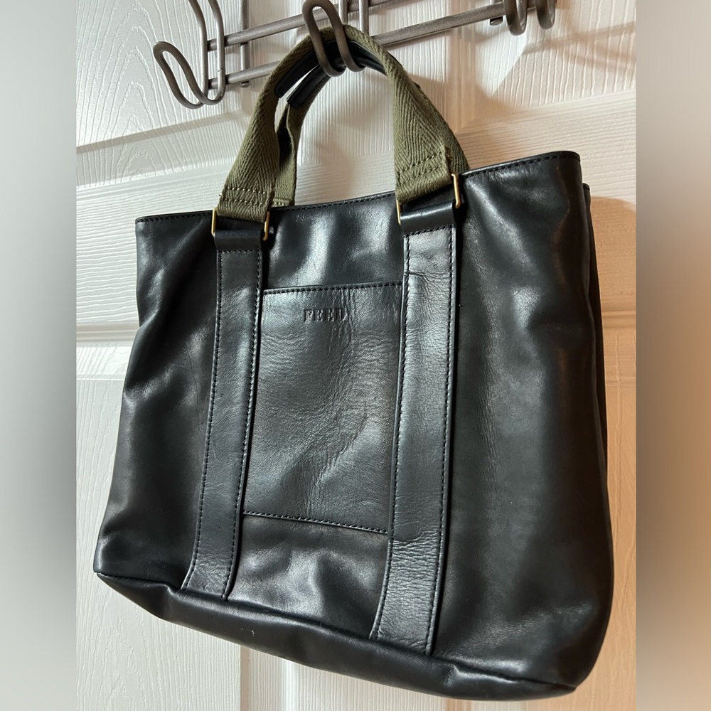 FEED Black Leather Small Tote Bag